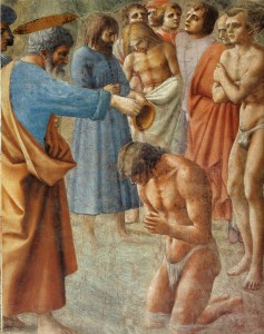 Masaccio, "Chrzest neofitów"