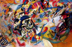 Wassily Kandinsky, "Kompozycja VII". Ten malarz i teoretyk sztuki podkreślał ścisłe związki między muzyką i malarstwem.