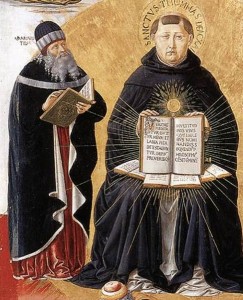 Benozzo Gozzoli, "Triumf św. Tomasza z Akwinu", detal: Arystoteles i św. Tomasz